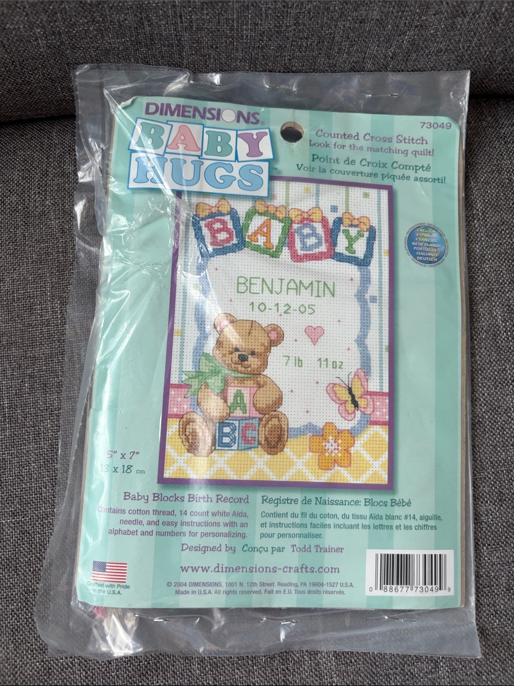 Dimensions Baby Hugs Teddy Bear Baby Blocks Cross Stitch Kit - Pastel Multicolor